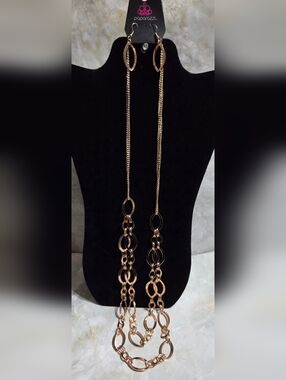 Paparazzi Rose Gold Long Chain Drop Earrings and Necklace Set